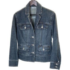 Chicos Platinum Stretch Denim Jean Jacket Size Small (0) 4‎ Pocket, 3 Button